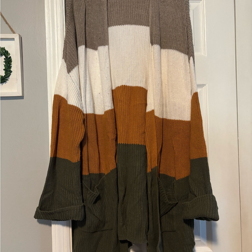 Time and Tru Earth Tone Striped Cardigan
